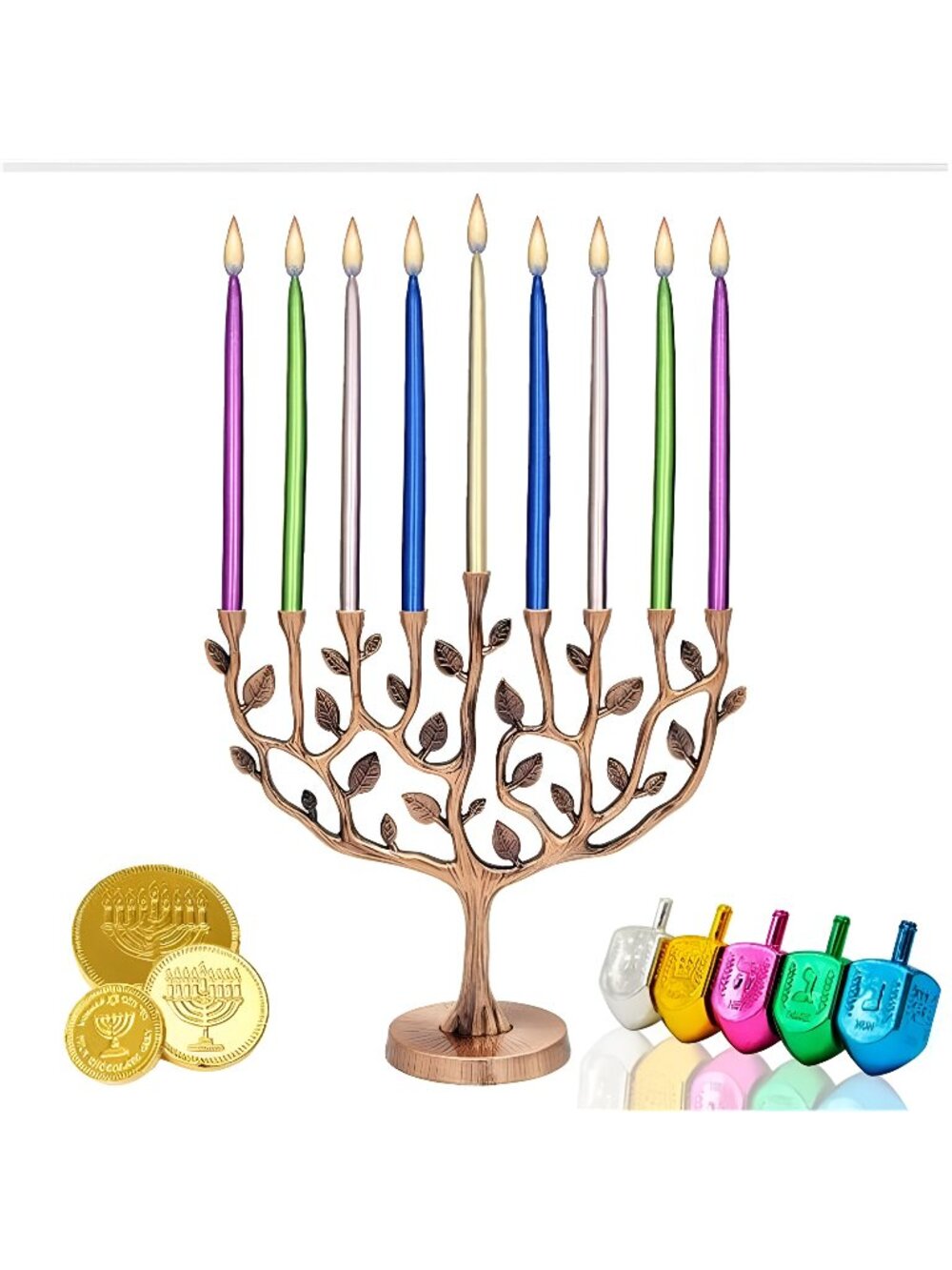 Hanukkah Candles Metallic Multicolors Deluxe Tapered Decorations Menorah Candles